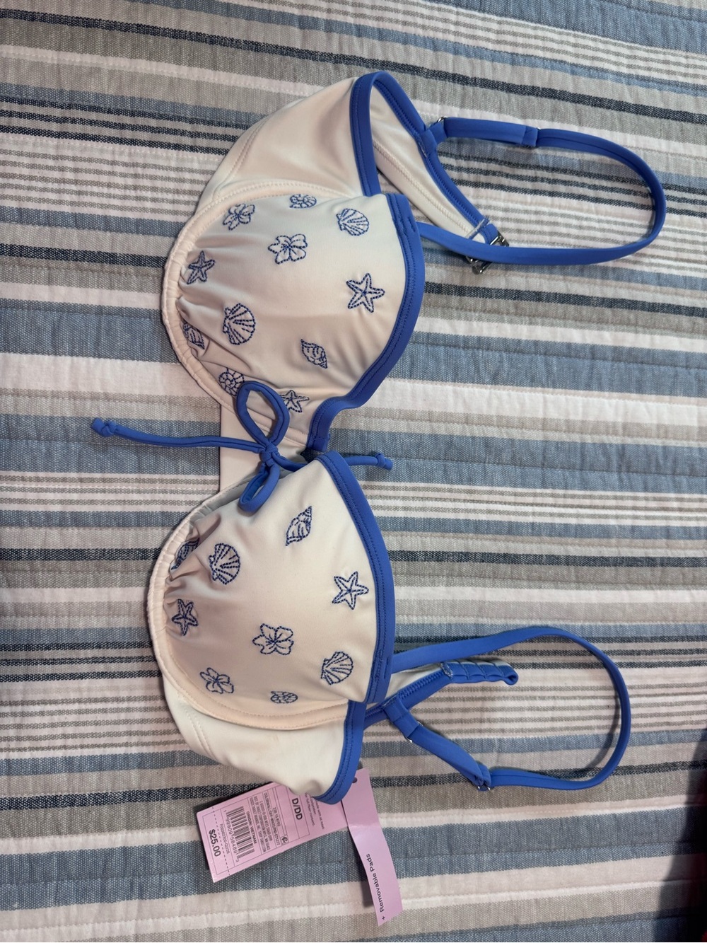 Kids Blue-Trim White Bikini Top with Sea Motif - Unbranded